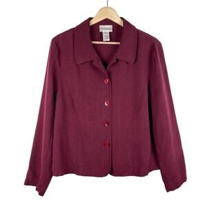 90s Vintage Woven Blazer Jacket Burgundy Minimalist Academia Size 14